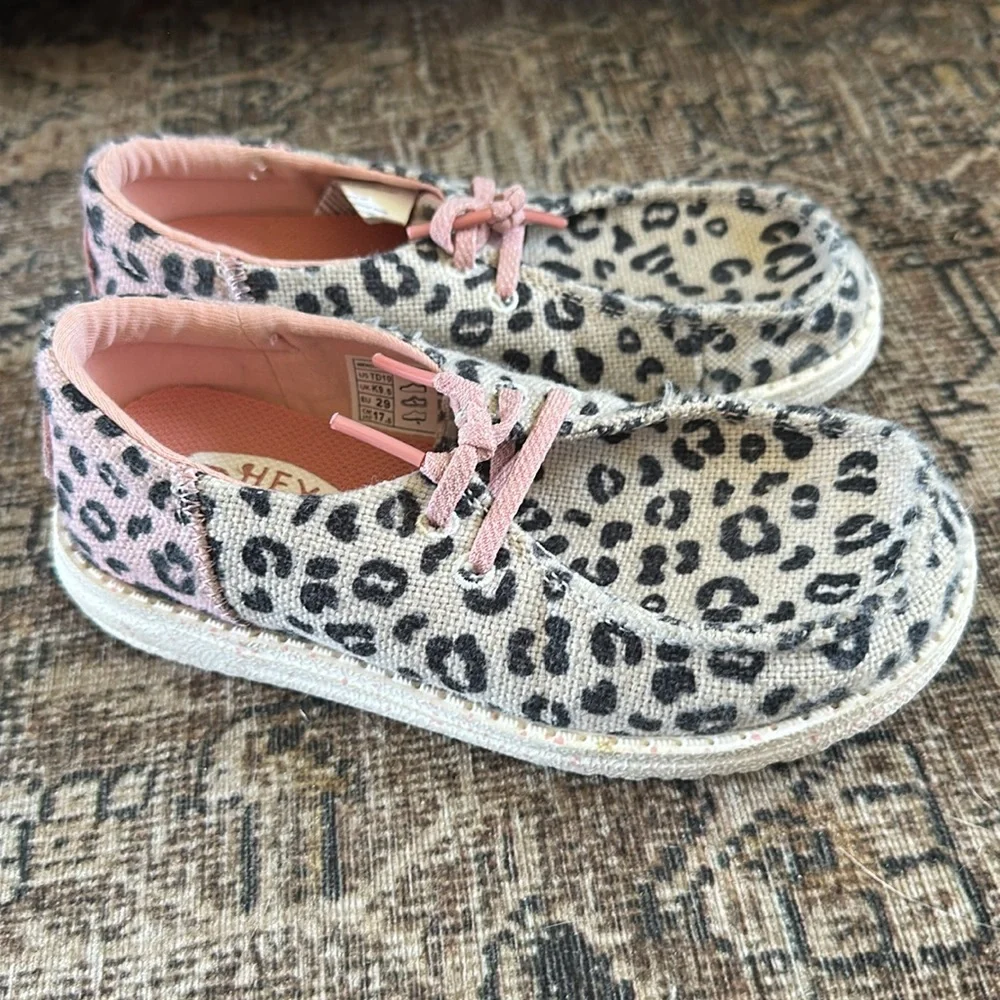 Hey Dude Kids- Wendy Funk Leo- Leopard Print Shoes - Cream/Pink- 10